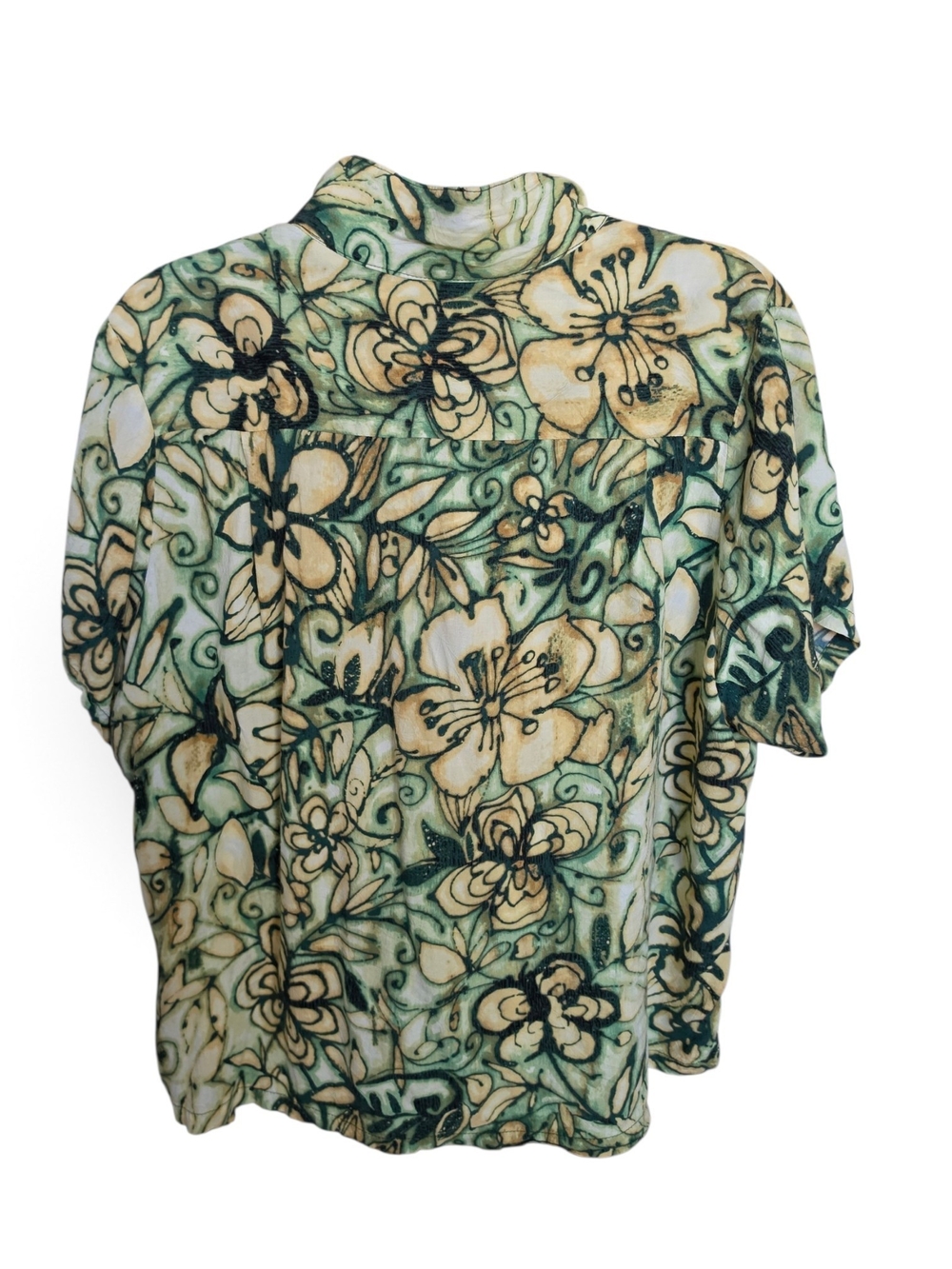 Jams World Floral Button-Down Shirt in Green and Cream With Side Slits